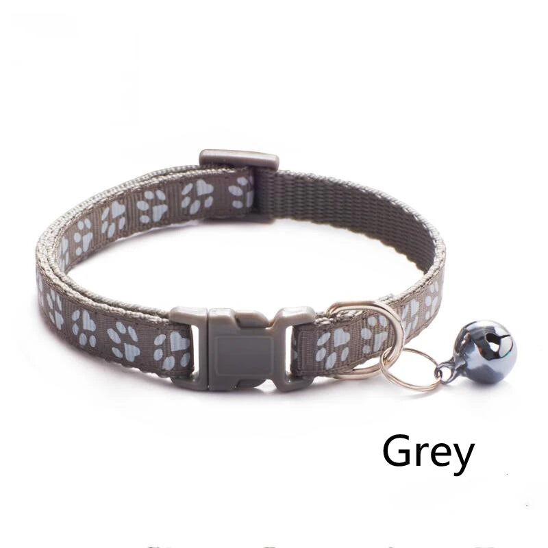 Collier Ajustable à Motifs "Empreintes" pour Chat et Chiot – Avec Clochette de Sécurité
