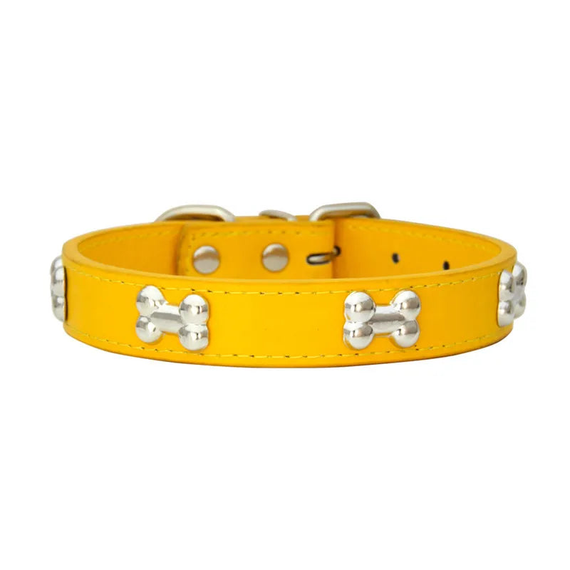 Collier en Cuir Durable pour Chien avec Ornement "Os" – Pour Petites et Grandes Races