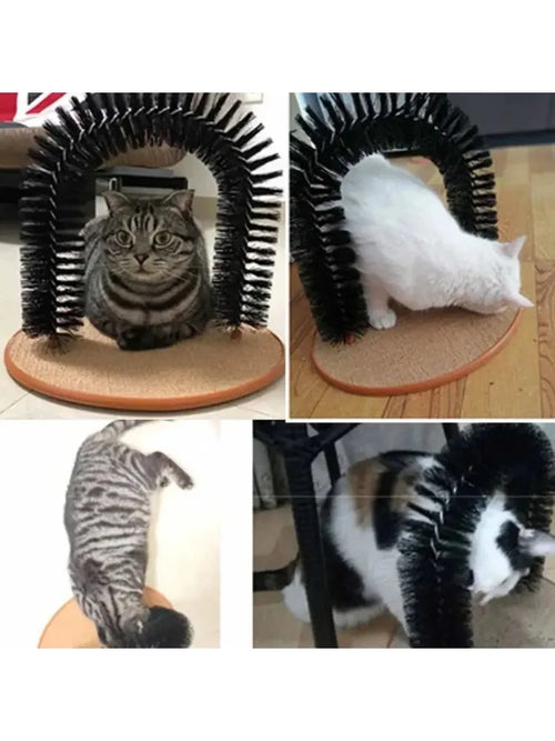 Arche de Toilettage et Massage pour Chats | Brosse Auto-Lisseur & Griffoir Interactif
