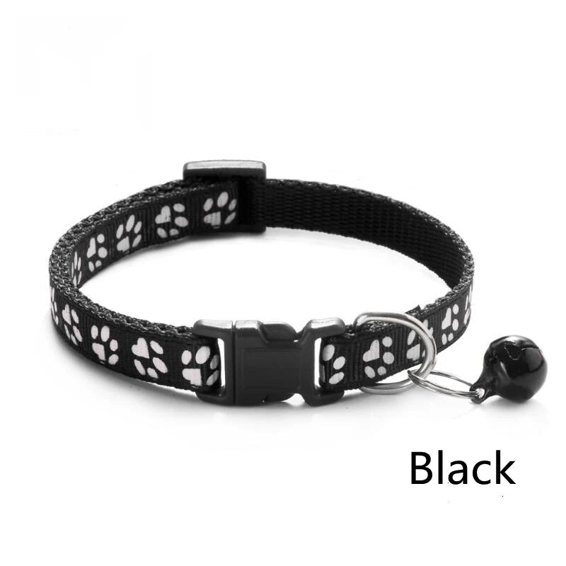 Collier Ajustable à Motifs "Empreintes" pour Chat et Chiot – Avec Clochette de Sécurité